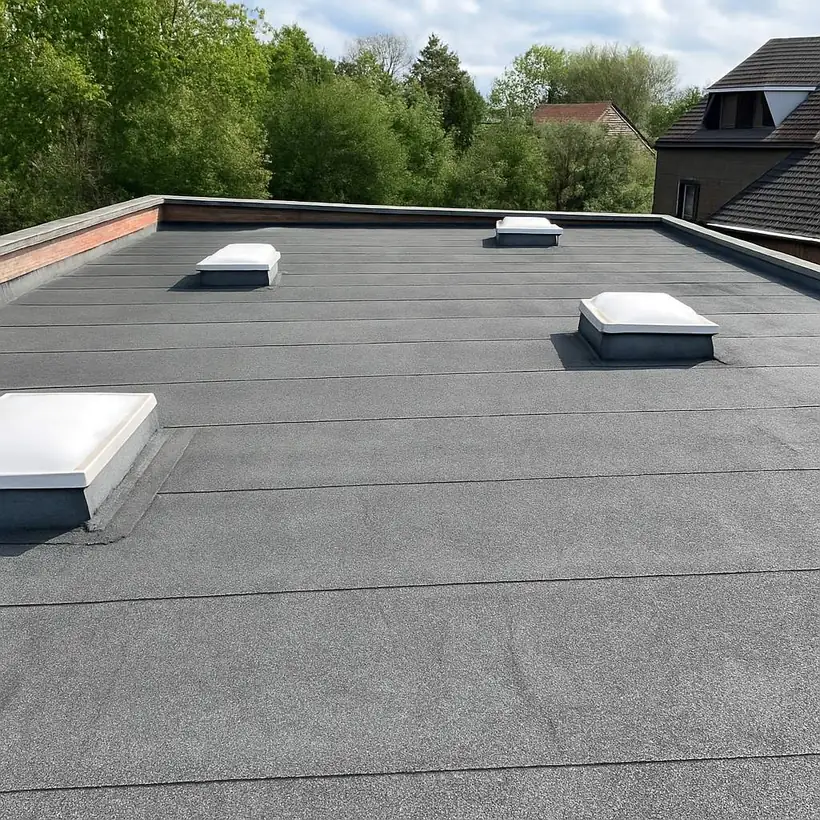 Toit plat en membrane EPDM avec coupoles de lumière
